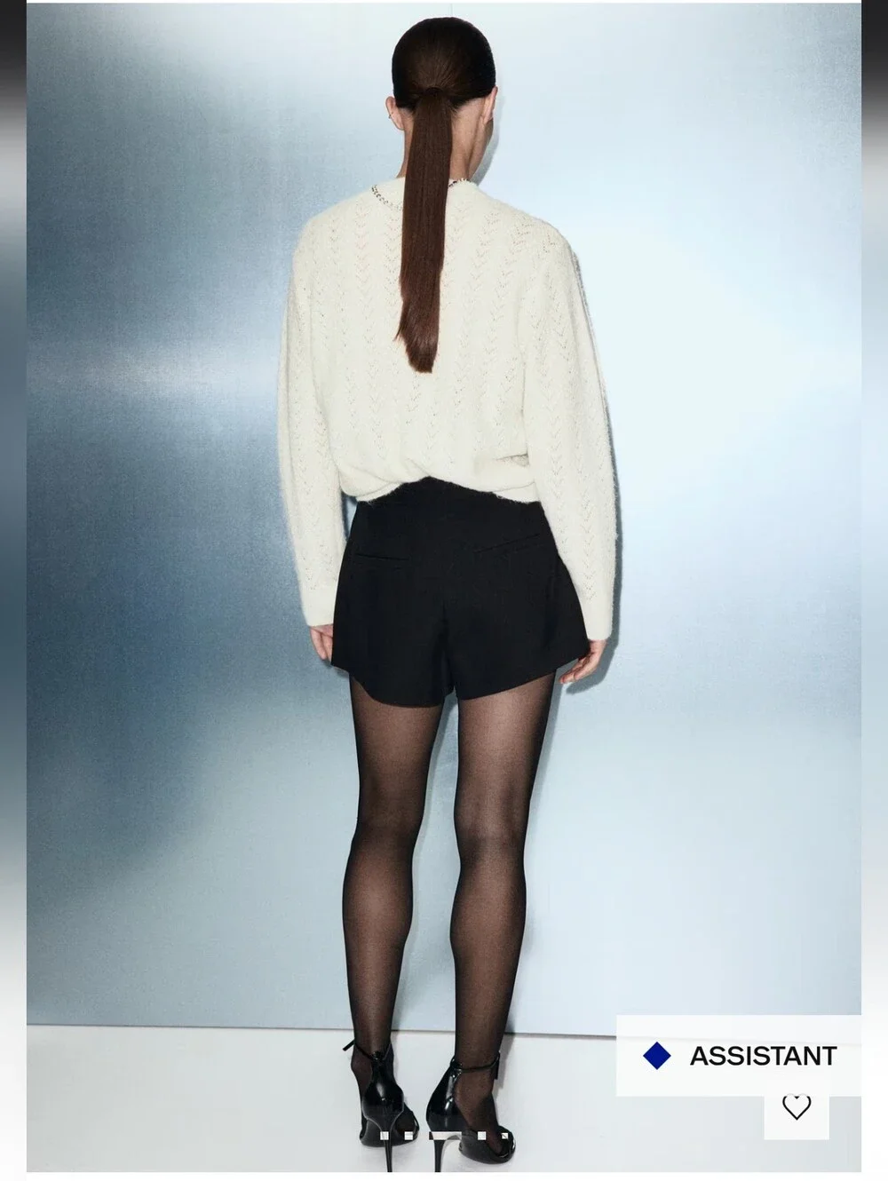 NWT Mango Ecru Cable-Knit Lurex Sweater with Black Sheer Hosiery Size L